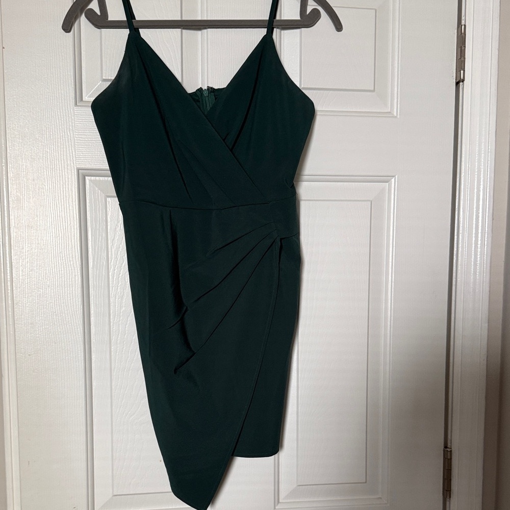 Fashion Nova Asymmetrical Dark Green Dress